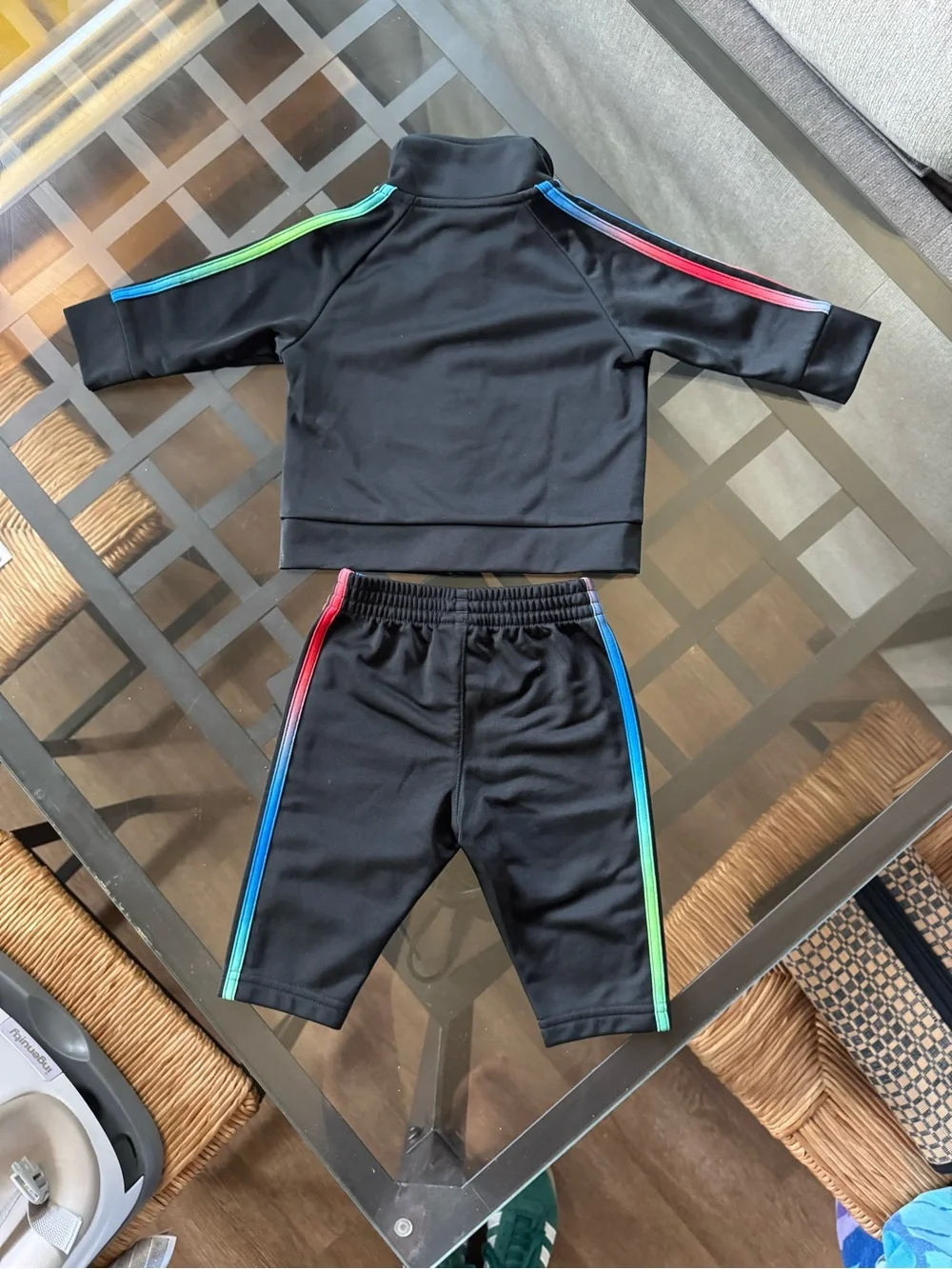 Adidas Infant 2-Piece Tricot Track Suit Black Rainbow Stripes 3M